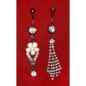 2 sexy dangle belly navel rings silver rhinestone!